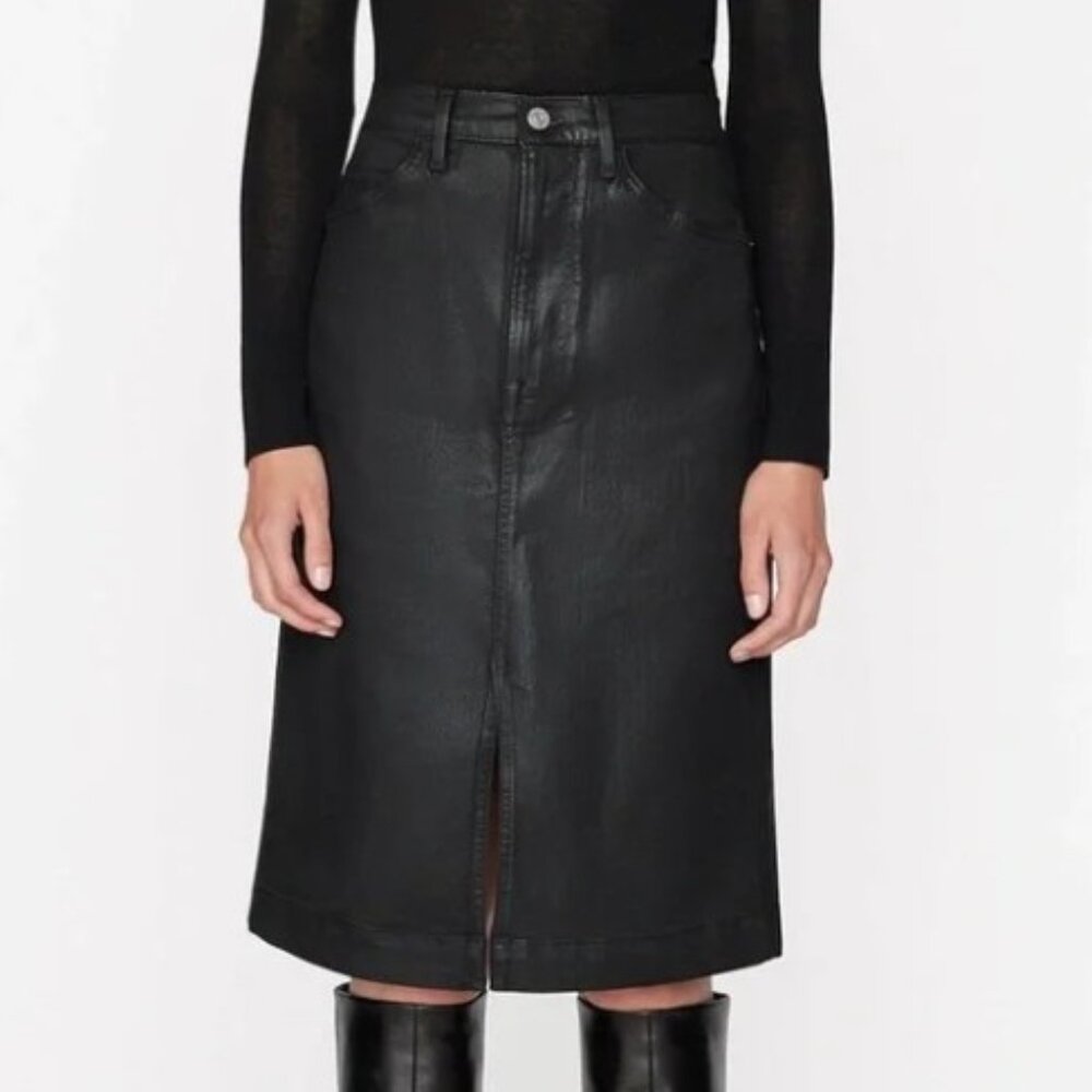 Frame Denim Coated Noir Pencil Skirt with Slit